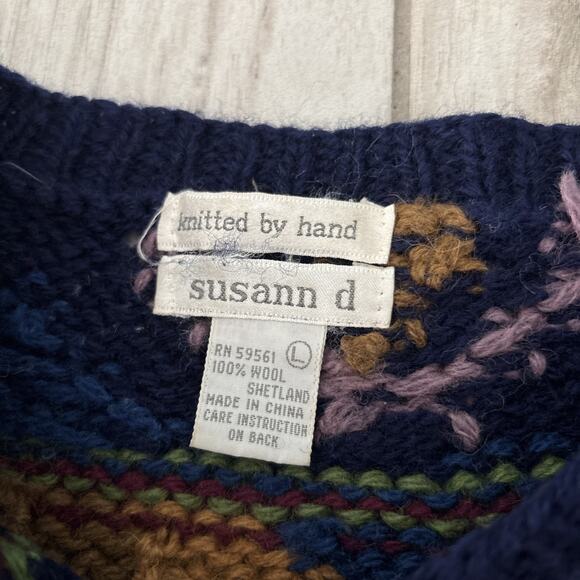 Vintage Susann D Women's Sheltand Wool Sweater Size L Geometric Design Hong Kong - Picture 2 of 8